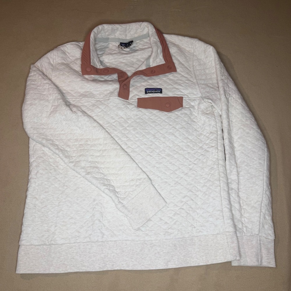 Patagonia Organic Cotton Quilt Snap-T Pullover Cream Pink Womens Medium